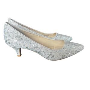 Alex Marie Silver Embellished Bridal Point Toe Mid Heel Dress Shoe Pump 8.5 New